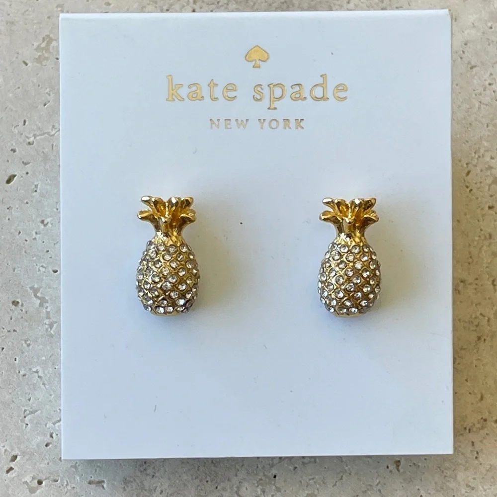 kate spade gold crystal pineapple stud earrings